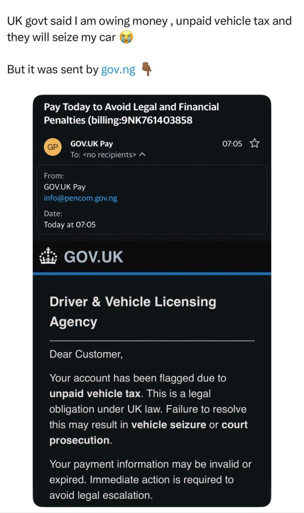 A picture of a an email phishing